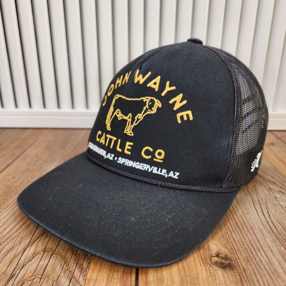 Hooey John Wayne Cattle Co Trucker Hat Black Snapback Mesh Rancher Arizona Cap